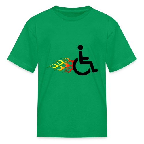 Wheelchair with flames, wheelchair humor, rollers - Kids' T-Shirt