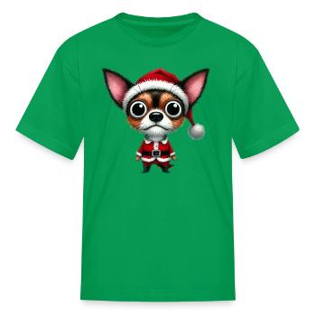 Quirky Puppy Dressed Santa Claus For Christmas - Kid's T-Shirt - kelly green - Front