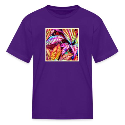 Striped Neon Leaves Design - Kid's T-Shirt