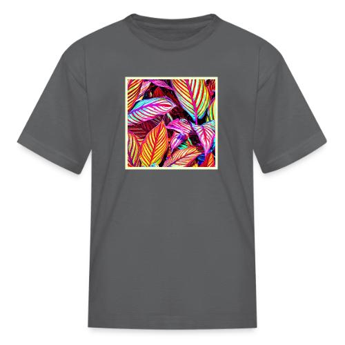 Striped Neon Leaves Design - Kid's T-Shirt