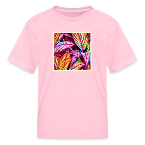 Striped Neon Leaves Design - Kid's T-Shirt