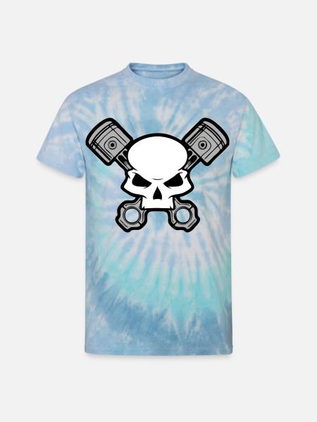 Skull and Pistons - Unisex Tie Dye T-Shirt - blue lagoon