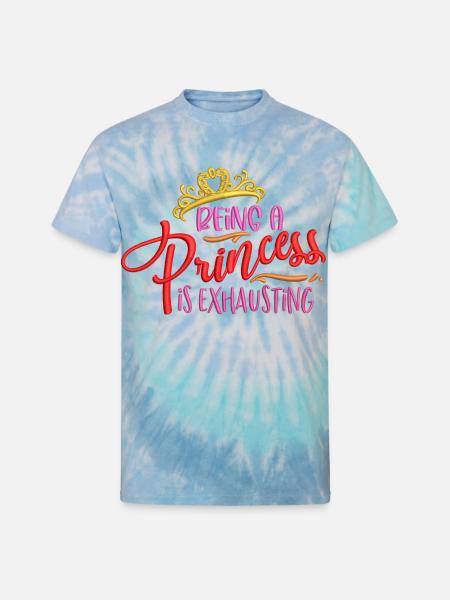 Princess Exhaustion Crown Embroidered Effect - Unisex Tie Dye T-Shirt - blue lagoon