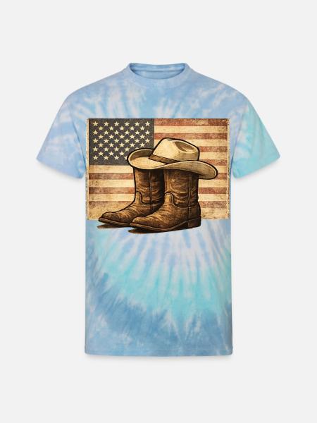 Rustic Rodeo Patriot Western Americana - Unisex Tie Dye T-Shirt - blue lagoon