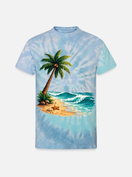 Tropical Palm Tree Beach Summer T-Shirt - Unisex Tie Dye T-Shirt - blue lagoon