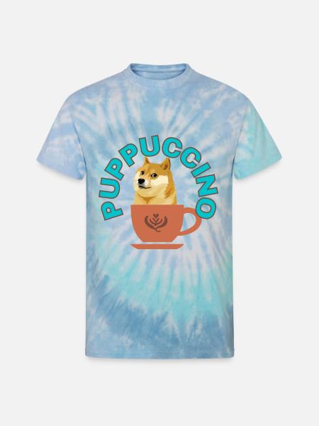 PUPPUCCINO, FUNNY COFFEE DOG - Unisex Tie Dye T-Shirt - blue lagoon