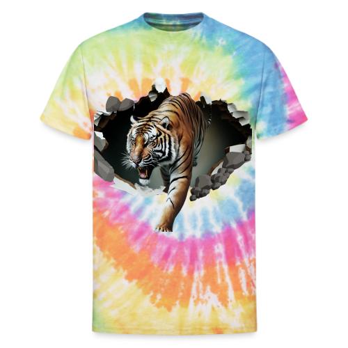 Fashion Design Tiger Coming Out, Wild Feline Tiger - Unisex Tie Dye T-Shirt