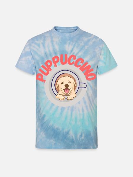 PUPPUCCINO , FUNNY COFFEE DOG - Unisex Tie Dye T-Shirt - blue lagoon
