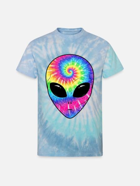 Psychedelic Alien TieDye Face - Unisex Tie Dye T-Shirt - blue lagoon