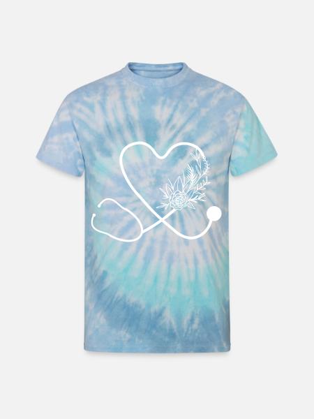 Nurse Stethoscope Flower Hospital - Unisex Tie Dye T-Shirt - blue lagoon