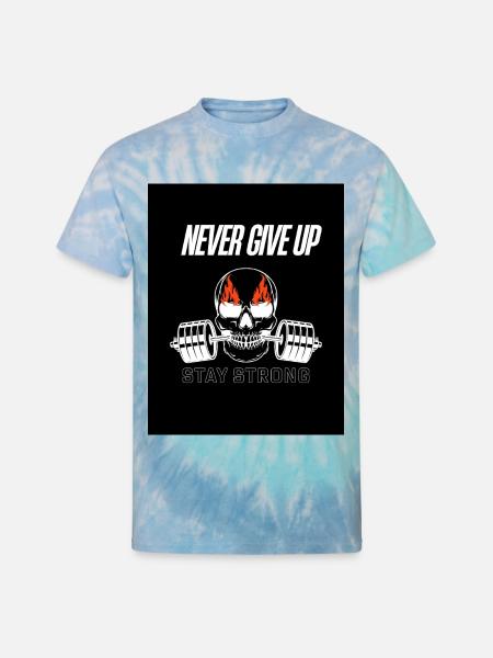 Never Give Up Skull Fitness - Unisex Tie Dye T-Shirt - blue lagoon