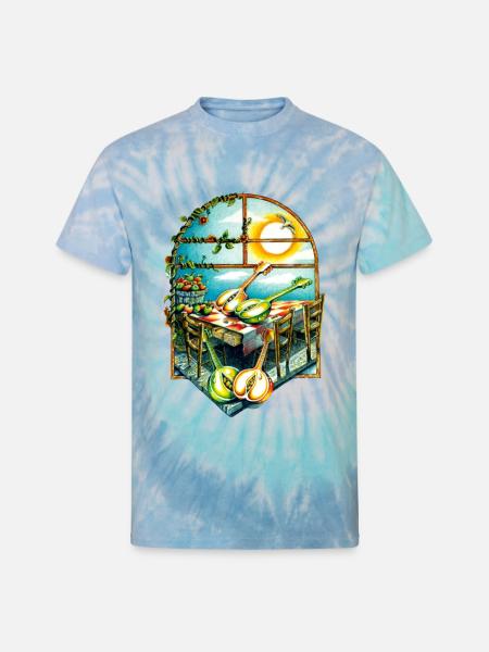 Rustic Sunrise Kitchen Scene - Unisex Tie Dye T-Shirt - blue lagoon