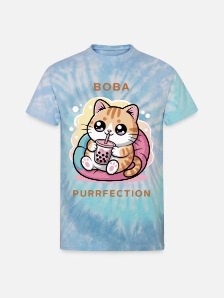Boba Cat Purrfection - Unisex Tie Dye T-Shirt - blue lagoon