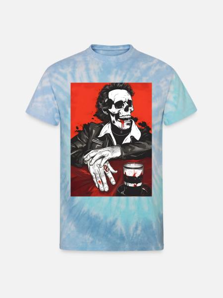 Skull Biker Noir - Unisex Tie Dye T-Shirt - blue lagoon