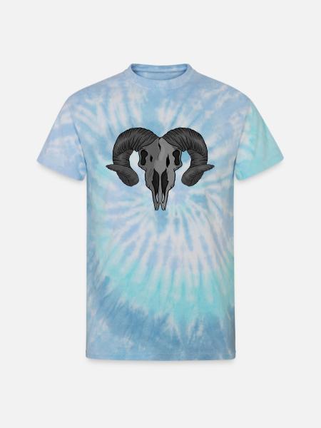 Ram Skull Gift for Heavy Metal Rock Fans - Unisex Tie Dye T-Shirt - blue lagoon
