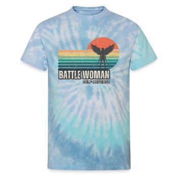 Battle Woman Self Defense Retro Shirt Design - Unisex Tie Dye T-Shirt - blue lagoon - Front