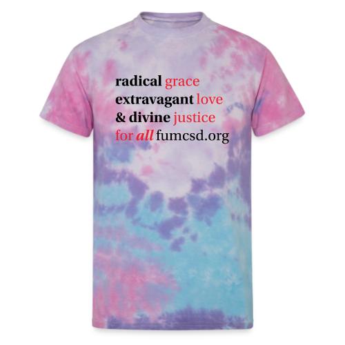 Grace. Love. Justice. serif font - Unisex Tie Dye T-Shirt