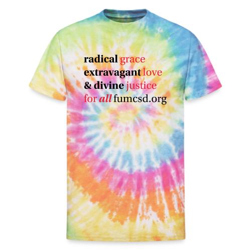 Grace. Love. Justice. serif font - Unisex Tie Dye T-Shirt