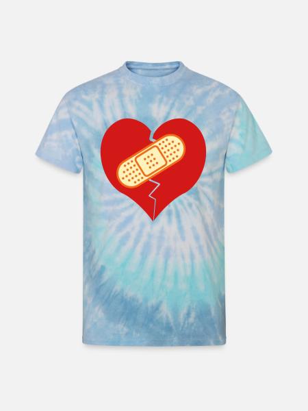 broken heart with bandaid - Unisex Tie Dye T-Shirt - blue lagoon