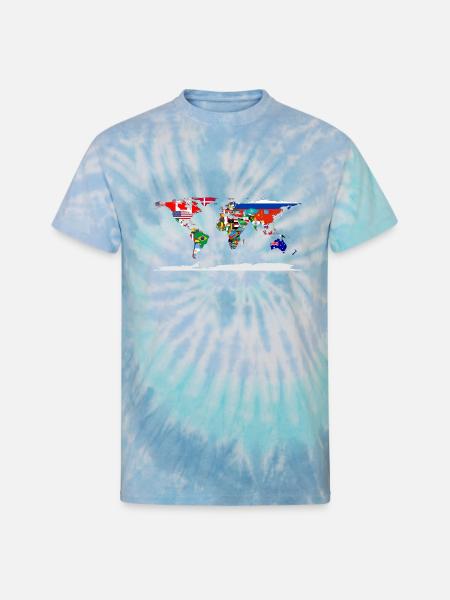 Flag Map Of The World - Unisex Tie Dye T-Shirt - blue lagoon