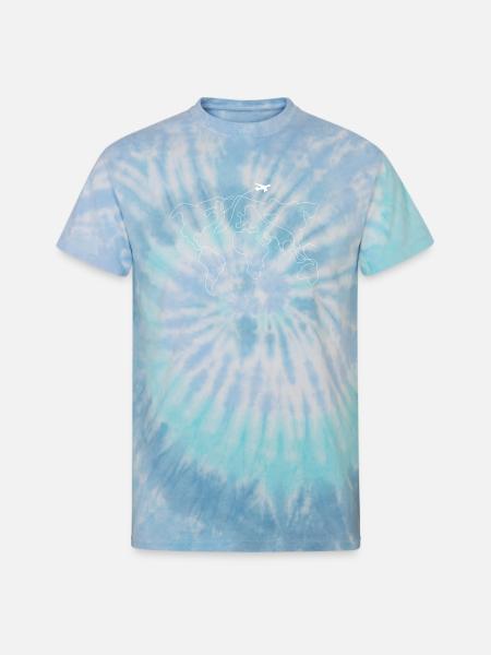 World Map Heart Flight - Unisex Tie Dye T-Shirt - blue lagoon