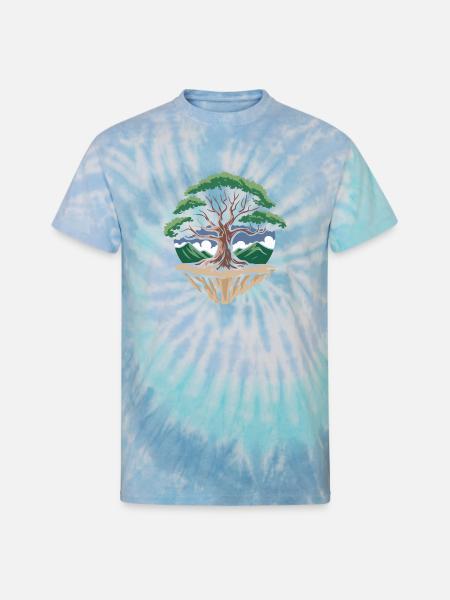 Floating Harmony Tree - Unisex Tie Dye T-Shirt - blue lagoon