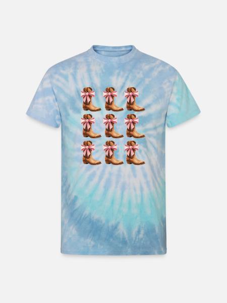 Cowgirl Boots and Pink Bows Rodeo - Unisex Tie Dye T-Shirt - blue lagoon