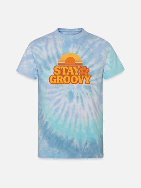 Retro Sunset Stay Groovy Graphic - Unisex Tie Dye T-Shirt - blue lagoon