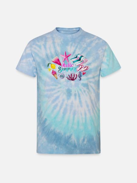 Vibrant Summer Beach Pattern - Unisex Tie Dye T-Shirt - blue lagoon