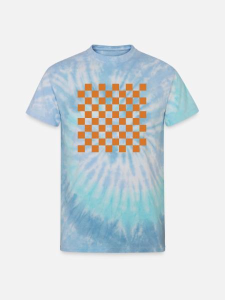 Rust Checker Mosaic - Unisex Tie Dye T-Shirt - blue lagoon