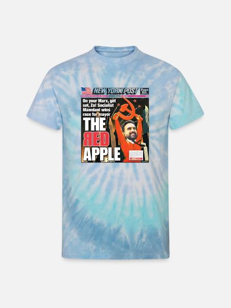 The Red Apple New York Post Zohran Mamdani  - Unisex Tie Dye T-Shirt - blue lagoon