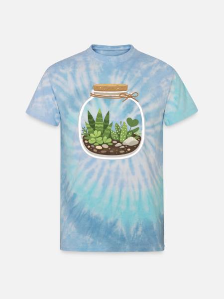 Glass Terrarium Garden Scene - Unisex Tie Dye T-Shirt - blue lagoon
