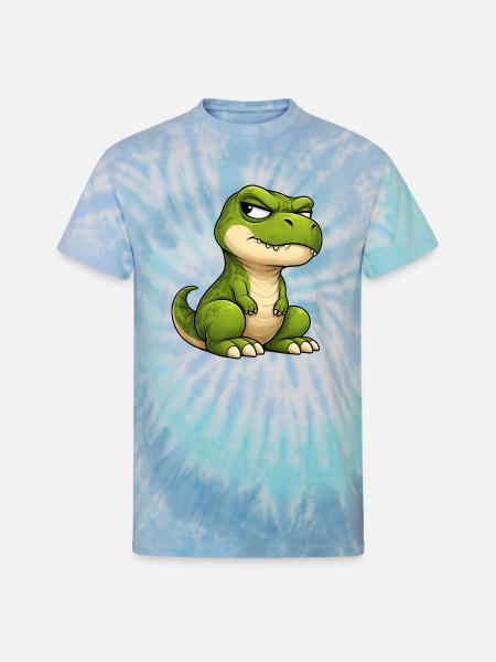 Grumpy T-Rex cartoon skeptical expression - Unisex Tie Dye T-Shirt - blue lagoon
