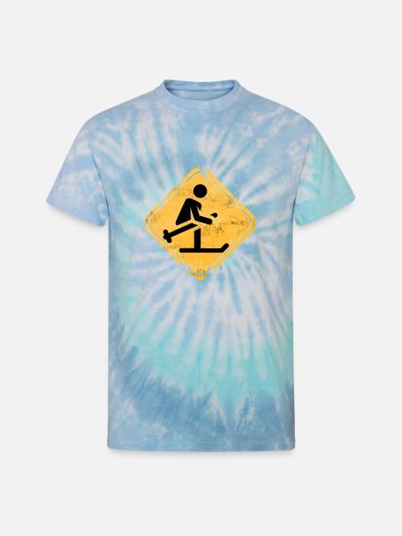 Snowboard Jump Hazard Sign - Unisex Tie Dye T-Shirt - blue lagoon