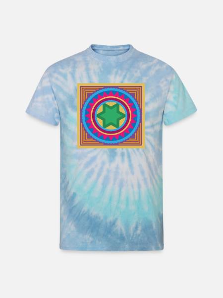 Vibrant Star Mandala Burst - Unisex Tie Dye T-Shirt - blue lagoon