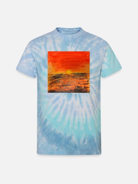Sunset at Distant Shore - Unisex Tie Dye T-Shirt - blue lagoon