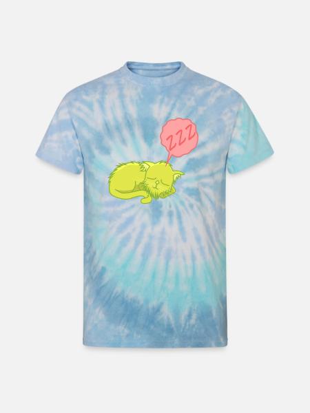 Lime Neon Sleepy Cat - Unisex Tie Dye T-Shirt - blue lagoon