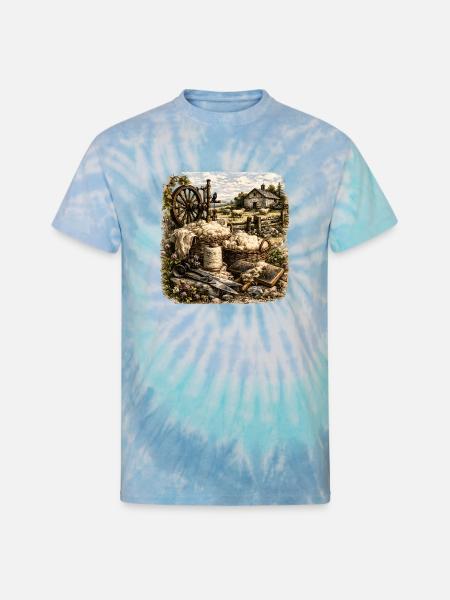 Rustic Wool Spinning Farm - Unisex Tie Dye T-Shirt - blue lagoon