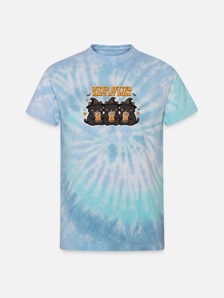 Witch Boba Trio Cats - Unisex Tie Dye T-Shirt - blue lagoon