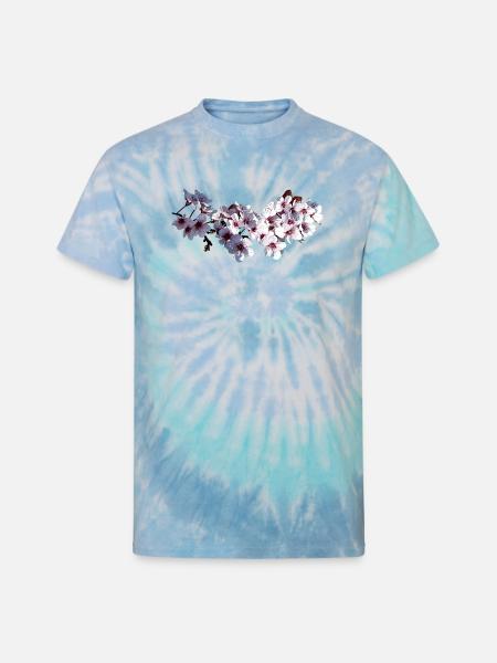 Sprig of Cherry Blossoms - Unisex Tie Dye T-Shirt - blue lagoon