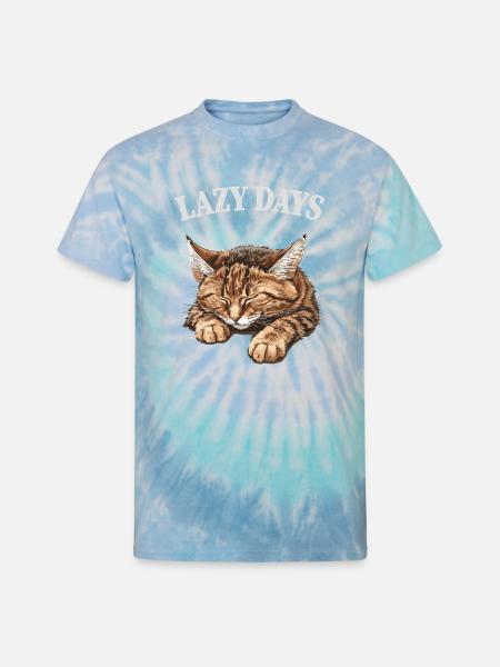 Lazy Days Cat Nap - Unisex Tie Dye T-Shirt - blue lagoon