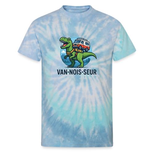 Green Dino Camper Van Design - Unisex Tie Dye T-Shirt