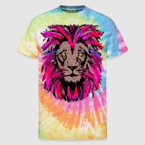 Purple Lion Head - Pink Lion Face Drawing - Unisex Tie Dye T-Shirt