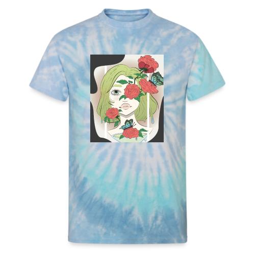 Girl with Rose Vine - Unisex Tie Dye T-Shirt