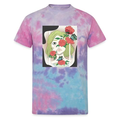 Girl with Rose Vine - Unisex Tie Dye T-Shirt