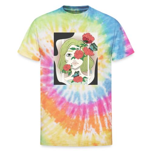 Girl with Rose Vine - Unisex Tie Dye T-Shirt
