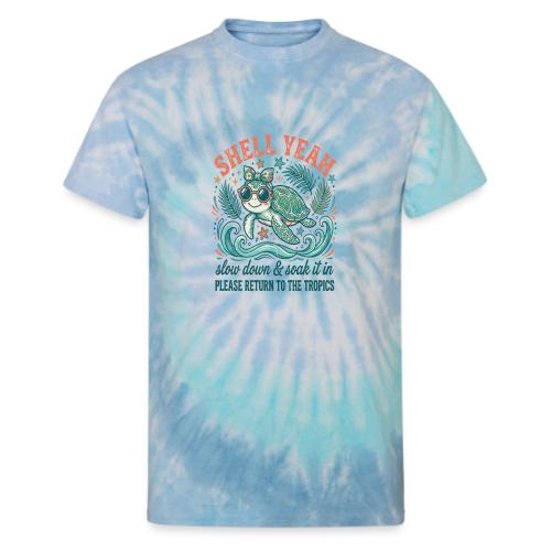 Shell Yeah Sea Turtle Beach Vibes - Unisex Tie Dye T-Shirt