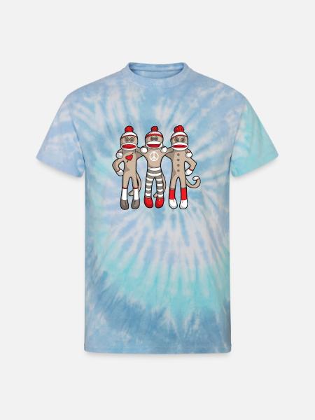 Sock Monkey Buddies - Unisex Tie Dye T-Shirt - blue lagoon