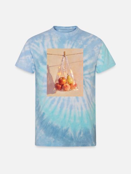 Sunlit Plastic Fruit Still Life - Unisex Tie Dye T-Shirt - blue lagoon