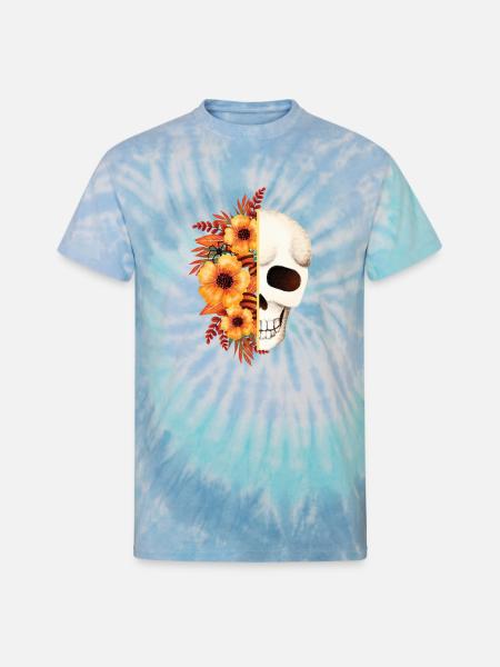 Floral Skull Split - Unisex Tie Dye T-Shirt - blue lagoon